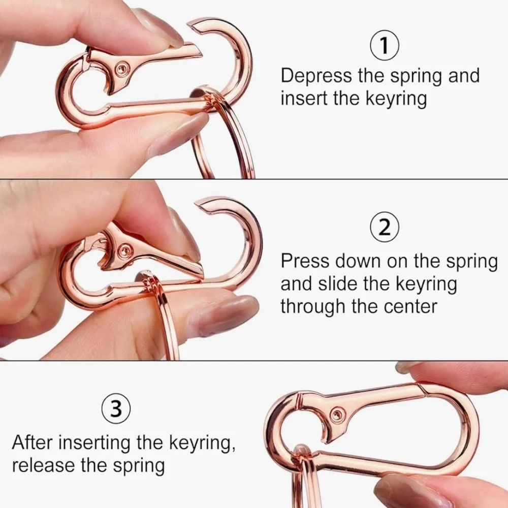 NEW 3-Pack Metal Key Chain Ring Clip Holder Silver, Rose Gold & Black